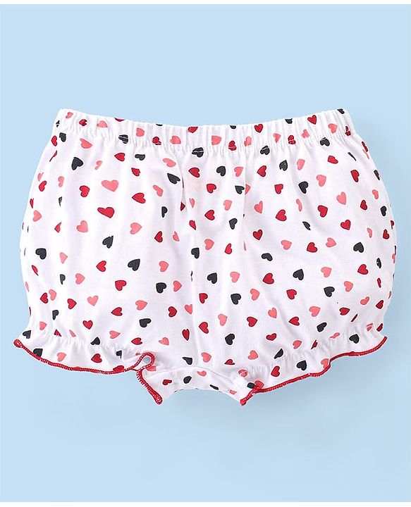 Babyhug 100% Cotton Knit Heart Printed Bloomers Pack of 3 - Multicolour