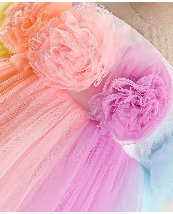 Babyhug Party Wear Sleeveless Dress With Floral Corsage -Multicolour