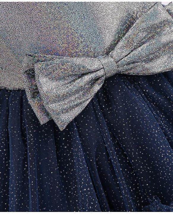 Babyhug Woven Sleeveless Party Wear Fit and Flare Dress with Shimmer Detailing - Navy Blue