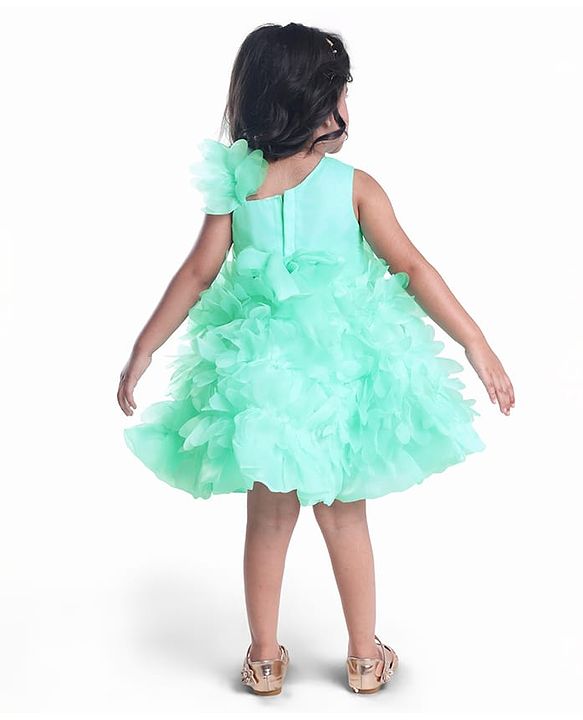 Babyhug Woven Sleeveless Party Wear Fit and Flare Sequinned Ruffled Dress - Mint Green