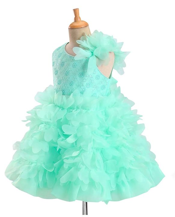 Babyhug Woven Sleeveless Party Wear Fit and Flare Sequinned Ruffled Dress - Mint Green