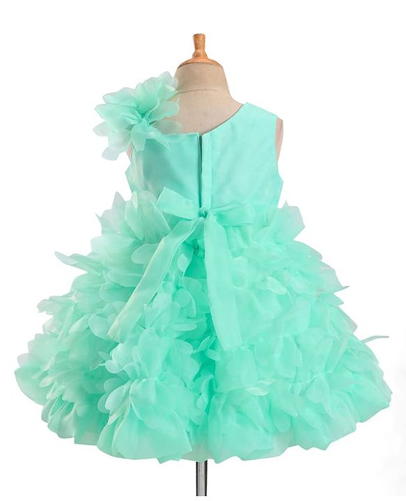 Babyhug Woven Sleeveless Party Wear Fit and Flare Sequinned Ruffled Dress - Mint Green