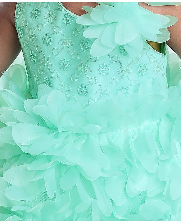 Babyhug Woven Sleeveless Party Wear Fit and Flare Sequinned Ruffled Dress - Mint Green