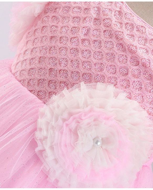Babyhug Woven Sleeveless Fit and Flare Ruffled Party Dress with Sequin & Glitter Detailing-   -Light Pink
