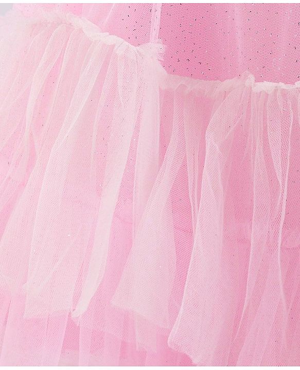 Babyhug Woven Sleeveless Fit and Flare Ruffled Party Dress with Sequin & Glitter Detailing-   -Light Pink