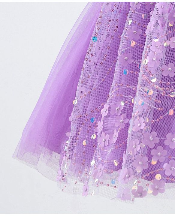 Babyhug Woven Sleeveless Party Wear Frock with Bow & Floral Applique - Lilac