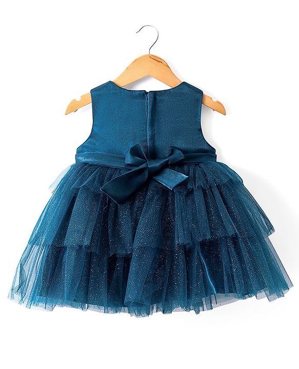 Babyhug Sleeveless Party Wear Fit and Flare Frock with Bow - Green