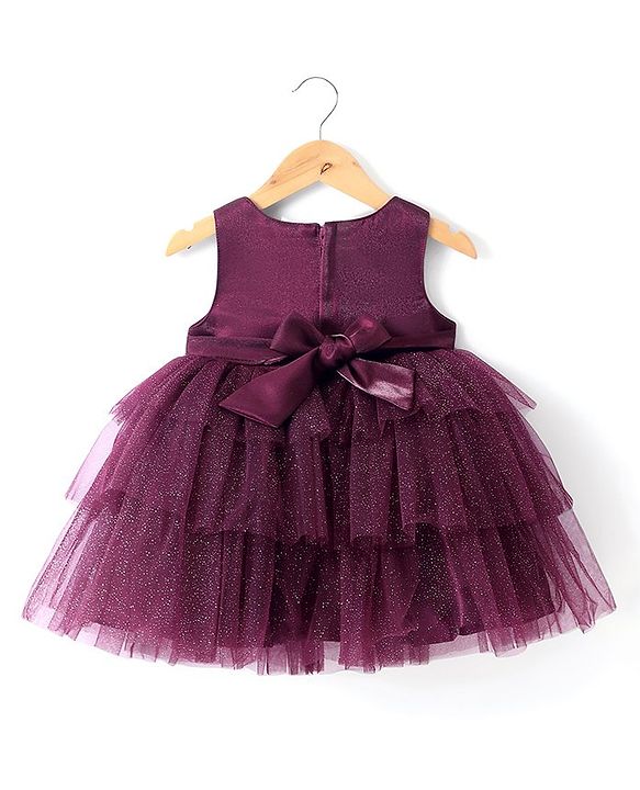 Babyhug Sleeveless Party Wear Fit and Flare Frock with Bow - Maroon