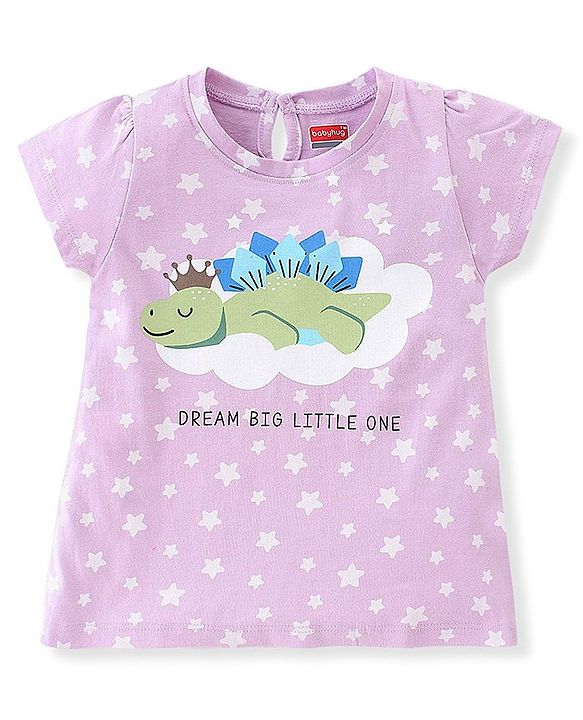 Babyhug Cotton Knit Half Sleeves Nighty With Turtle Print -Lavender