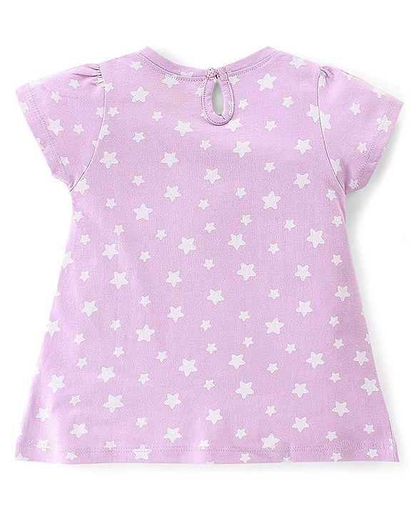 Babyhug Cotton Knit Half Sleeves Nighty With Turtle Print -Lavender