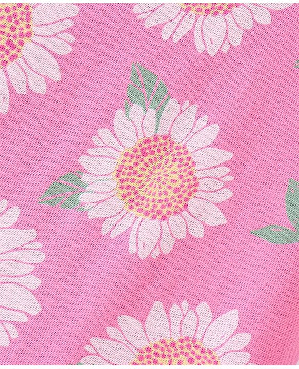 Babyhug Cotton Knit Single Jersey Frill Sleeves Nighty With Flower Print - Pink