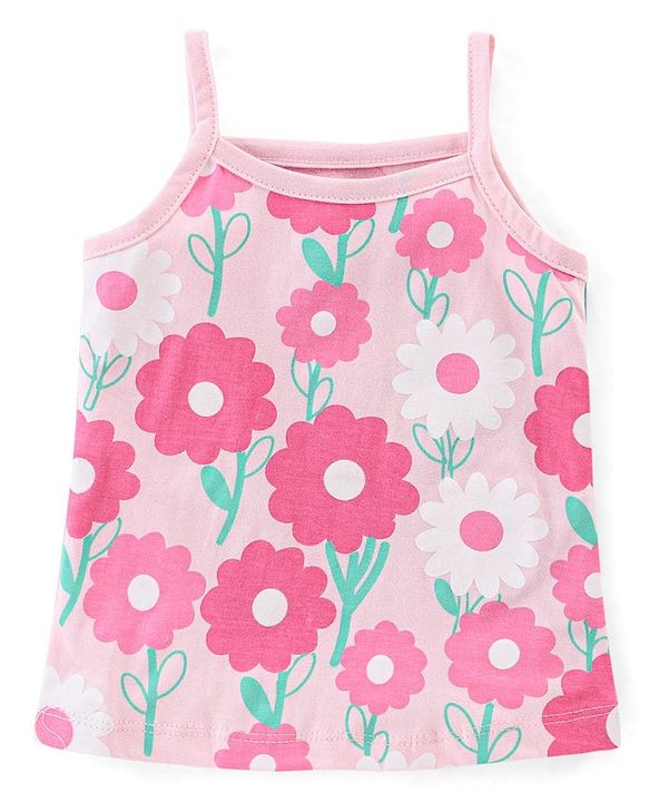 Babyhug 100% Cotton Knit Sleeveless Antibacterial Slips With Floral Print Pack of 3 - Multicolor