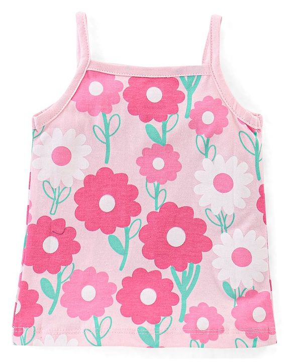 Babyhug 100% Cotton Knit Sleeveless Antibacterial Slips With Floral Print Pack of 3 - Multicolor