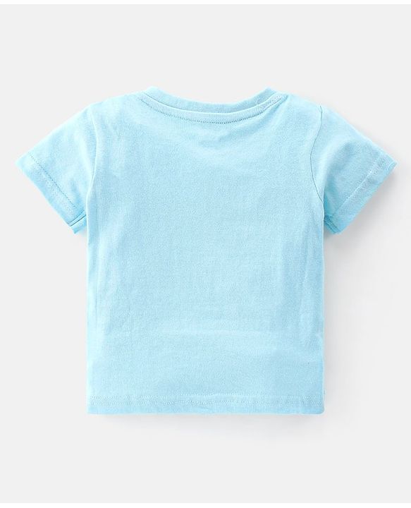 Babyhug Single Jersey Knit Half Sleeves Shorts Night Suit  Striped Bunny & Tiger Print - Blue