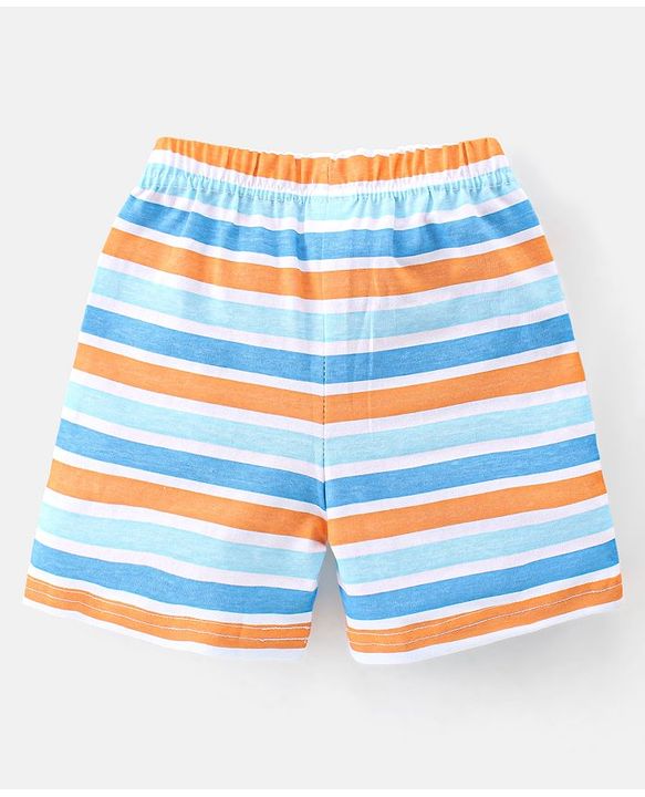 Babyhug Single Jersey Knit Half Sleeves Shorts Night Suit  Striped Bunny & Tiger Print - Blue