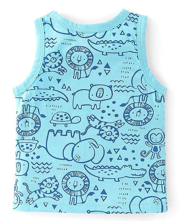 Babyhug 100% Cotton Knit Sleeveless Sandos With Wild Animal Print Pack of 3 - Multicolor