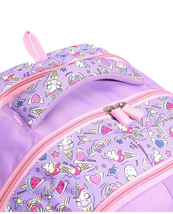 Babyhug Unicorn Print School Backpack|2 Main Compartments, 2 Front Pockets, 2 side Bottle Pockets|Water Resistant|Long lasting and Durable Zippers | Comfortable back cushioning | For School, Travel and Outdoors|Blue- 15inches