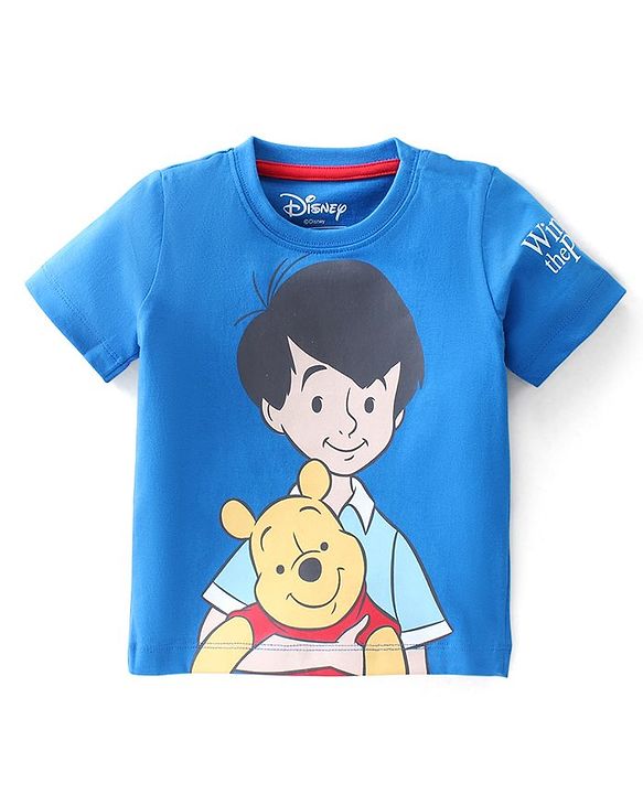Babyhug Disney Cotton Knit Half Sleeves T-Shirt with Winnie The Pooh  Graphics - Blue