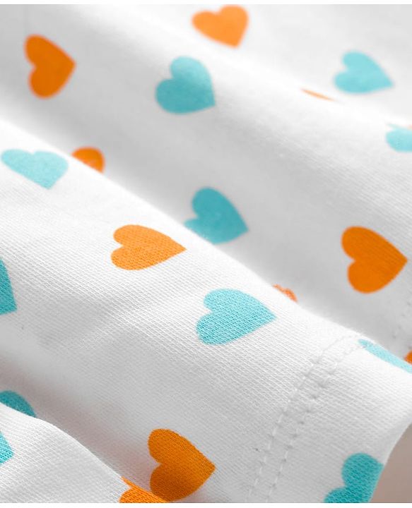 Babyhug Interlock Cotton Knit Half Sleeves Heart Printed Frock with Bloomer & Peterpan Collar - White & Pink