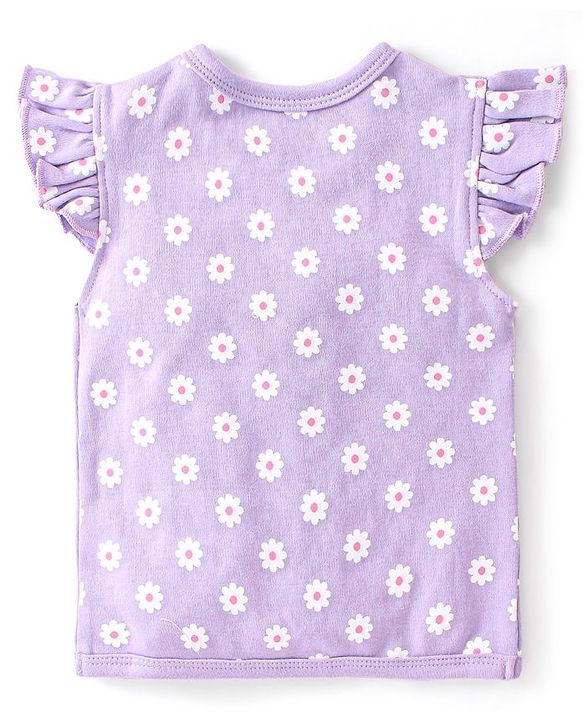 Babyhug 100% Cotton Knit Anti Bacterial Frill Sleeves Vests With Floral Print Pack of 3 - Pink & Purple