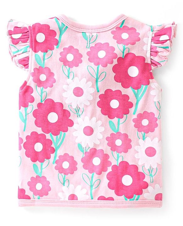 Babyhug 100% Cotton Knit Anti Bacterial Frill Sleeves Vests With Floral Print Pack of 3 - Pink & Purple