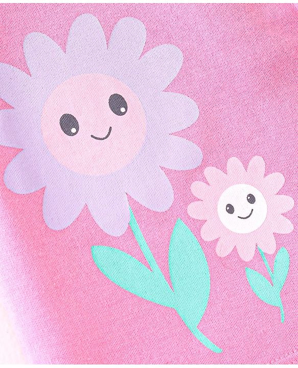 Babyhug 100% Cotton Knit Anti Bacterial Frill Sleeves Vests With Floral Print Pack of 3 - Pink & Purple
