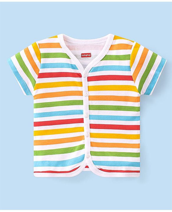 Babyhug 100% Cotton Kint Half Sleeves Antibacterial Front Open Striped Vests Pack of 3 - Multicolor