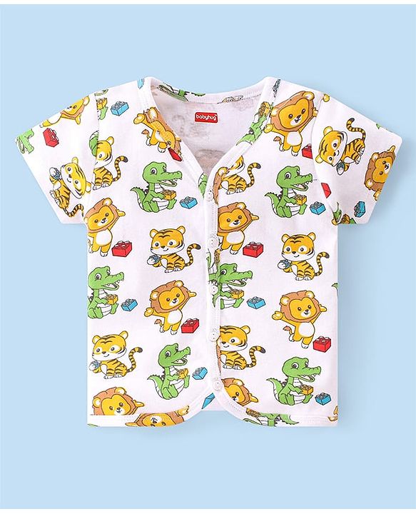 Babyhug 100% Cotton Kint Half Sleeves Antibacterial Front Open Striped Vests Pack of 3 - Multicolor