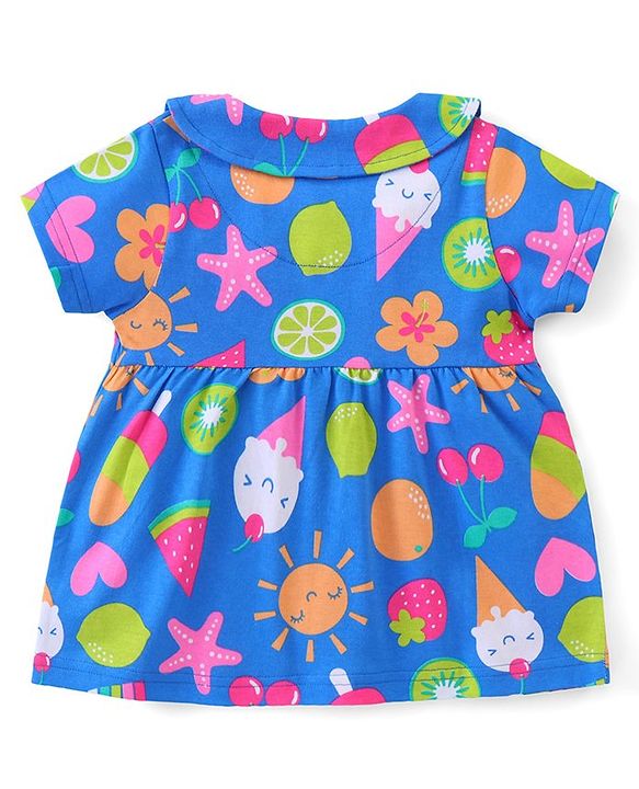 Babyhug Cotton Half Sleeves Night Suit Heart & Fruits Print - Blue