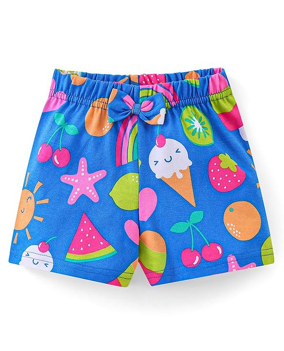 Babyhug Cotton Half Sleeves Night Suit Heart & Fruits Print - Blue