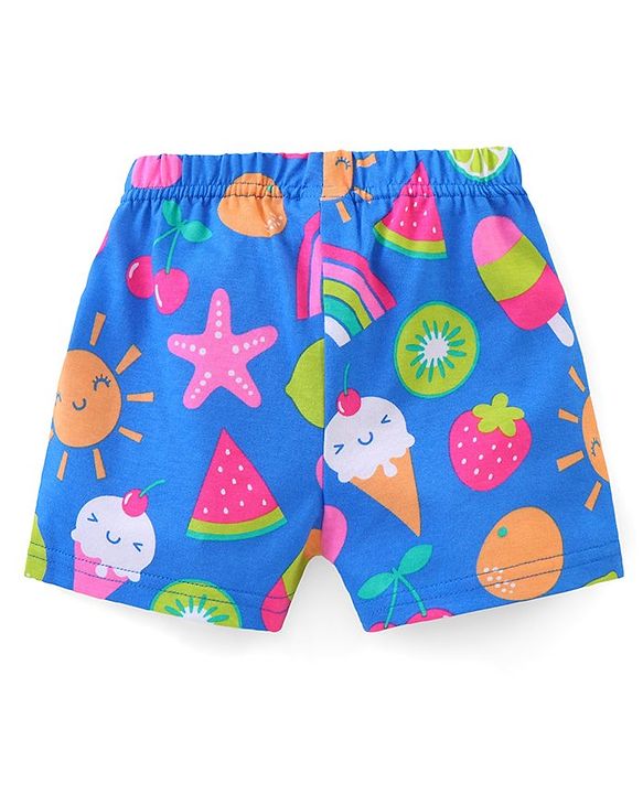 Babyhug Cotton Half Sleeves Night Suit Heart & Fruits Print - Blue