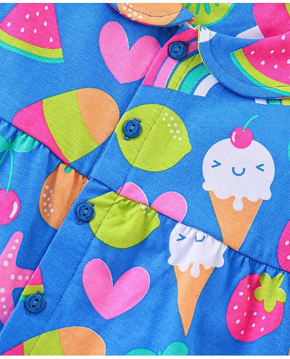 Babyhug Cotton Half Sleeves Night Suit Heart & Fruits Print - Blue