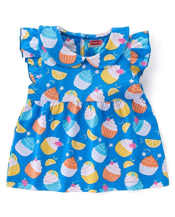 Babyhug Cotton Knit Terry Half Sleeves Night Suit With Ice Cream Print - Blue