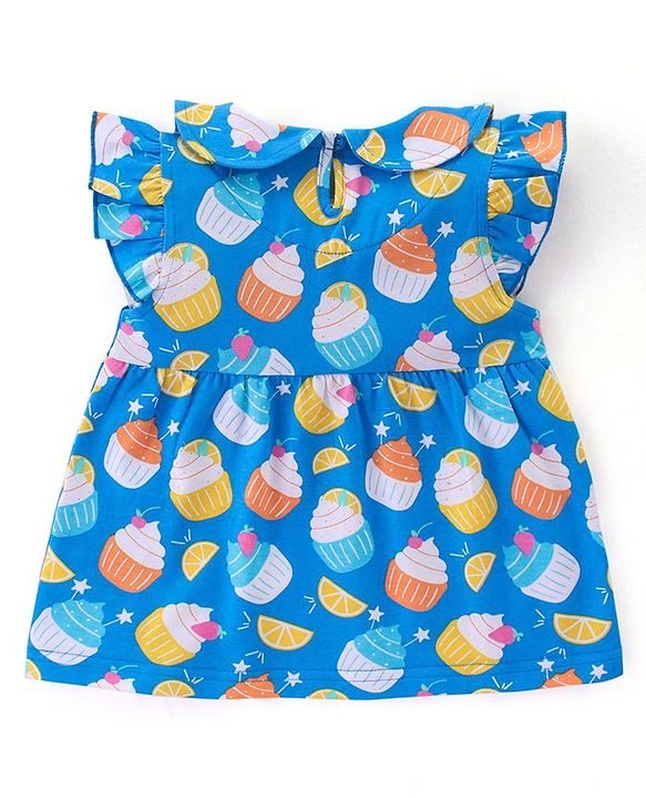 Babyhug Cotton Knit Terry Half Sleeves Night Suit With Ice Cream Print - Blue