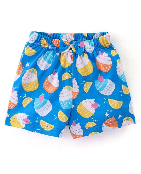 Babyhug Cotton Knit Terry Half Sleeves Night Suit With Ice Cream Print - Blue
