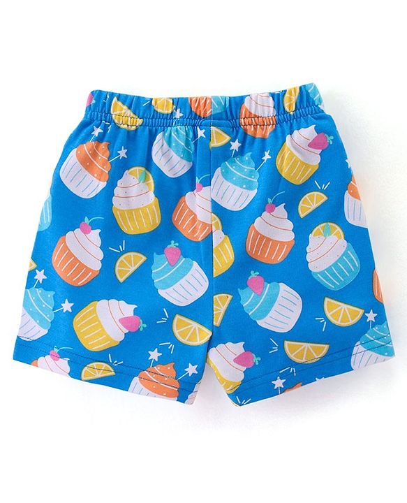 Babyhug Cotton Knit Terry Half Sleeves Night Suit With Ice Cream Print - Blue