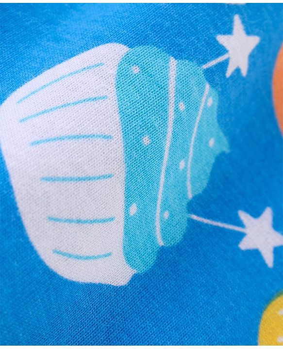 Babyhug Cotton Knit Terry Half Sleeves Night Suit With Ice Cream Print - Blue
