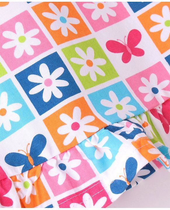 Babyhug Cotton Knit Half Sleeves Nighty Floral Print - Multicolour