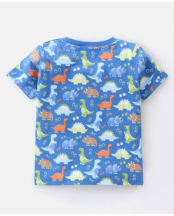 Babyhug Cotton Knit Half Sleeves Dino Printed Night Suit - Blue