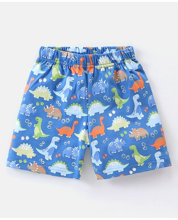 Babyhug Cotton Knit Half Sleeves Dino Printed Night Suit - Blue