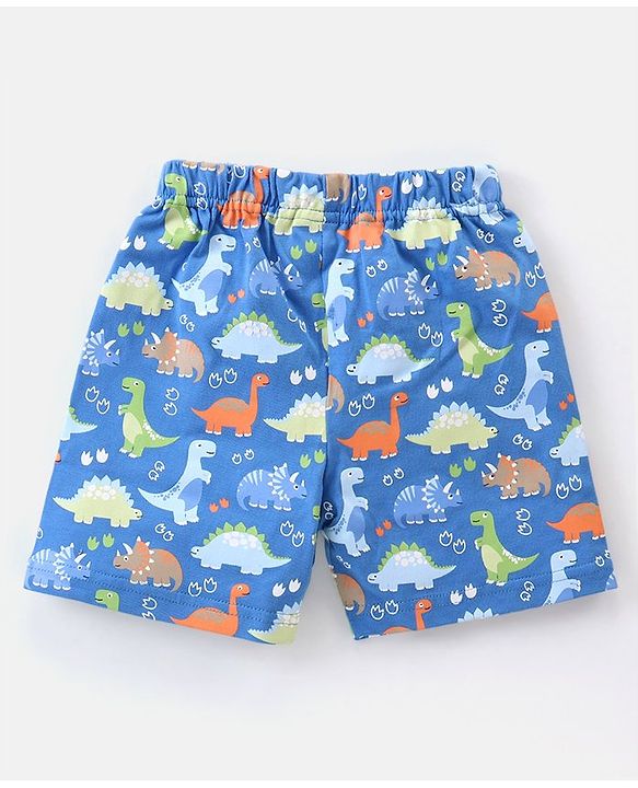 Babyhug Cotton Knit Half Sleeves Dino Printed Night Suit - Blue