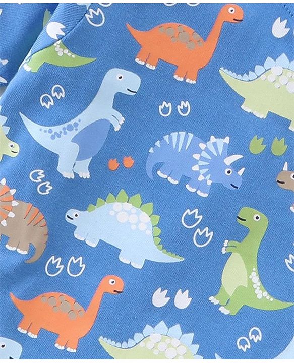Babyhug Cotton Knit Half Sleeves Dino Printed Night Suit - Blue