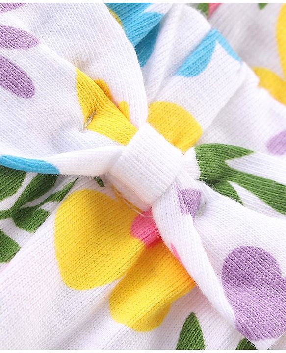 Babyhug Cotton Knit Terry Half Sleeves Night Suit With Floral Print - White