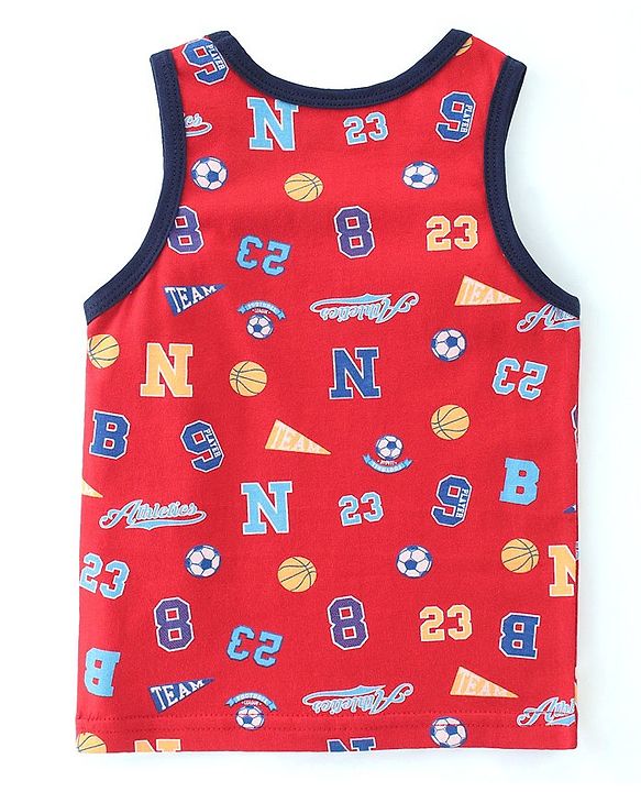 Babyhug 100% Cotton Knit Sleeveless Sando & Shorts Set Number Print -Navy Blue & Red