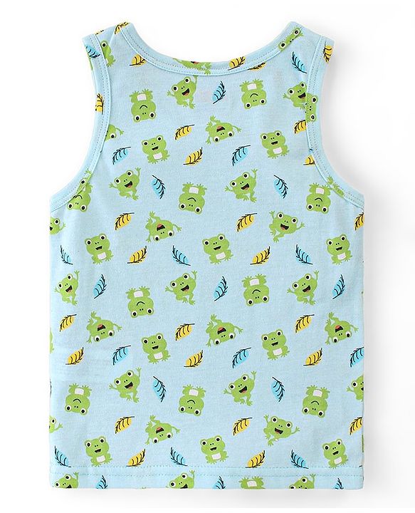 Babyhug 100% Cotton Single Jersey Knit Sleeveless Sando & Shorts Set Frog Print - Green & Yellow