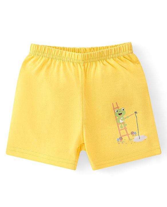 Babyhug 100% Cotton Single Jersey Knit Sleeveless Sando & Shorts Set Frog Print - Green & Yellow