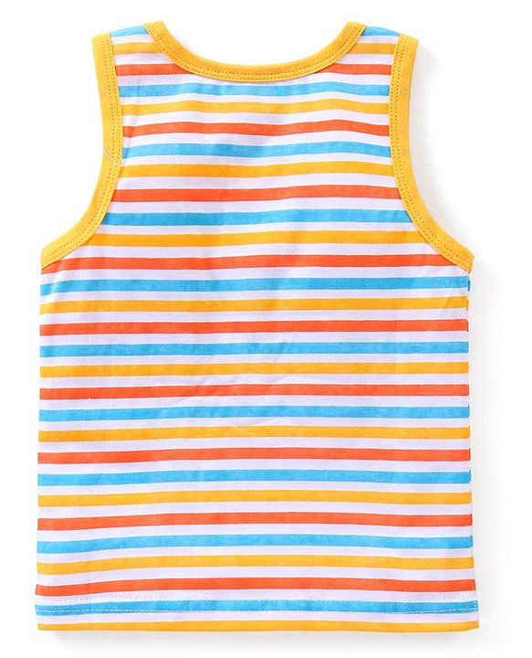 Babyhug 100% Cotton  Sleeveless Sando & Shorts Set Striped & Text Print - Yellow