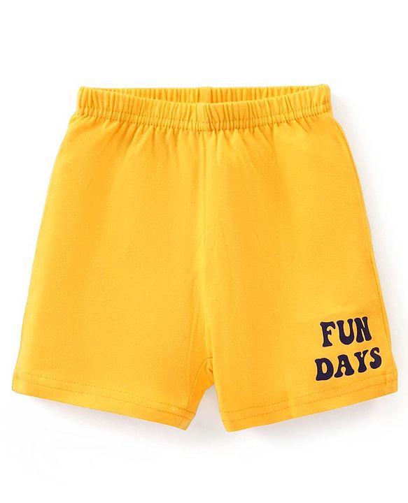 Babyhug 100% Cotton  Sleeveless Sando & Shorts Set Striped & Text Print - Yellow