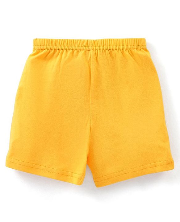 Babyhug 100% Cotton  Sleeveless Sando & Shorts Set Striped & Text Print - Yellow