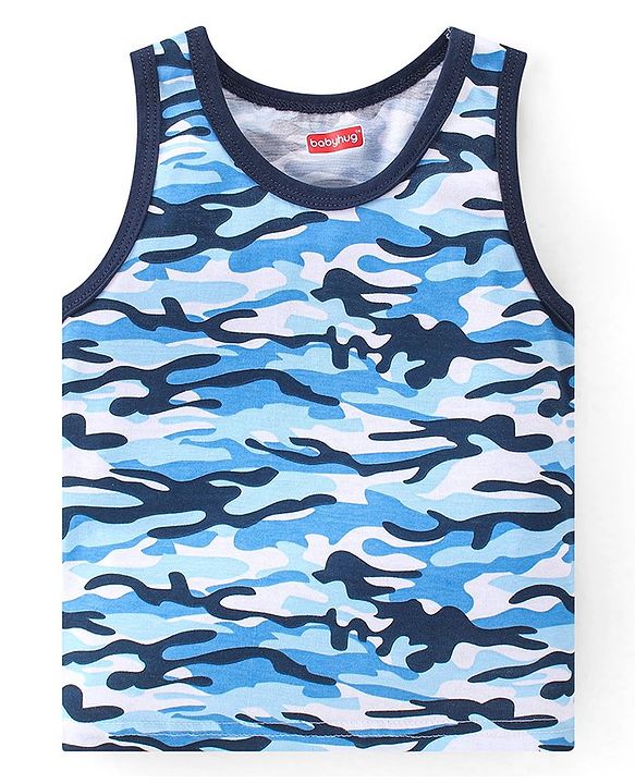 Babyhug 100% Cotton Knit Sleeveless Sando & Shorts Set Camouflage -Navy Blue